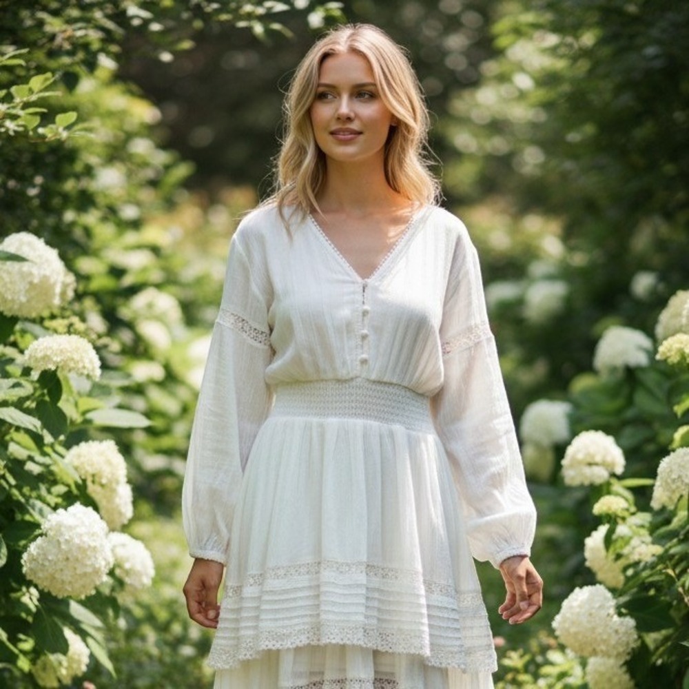 Aerie White Tiered Lace Mini Dress Medium Cottagecore Festival Romantic Boho